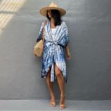 Ladies Sunscreen Long Shirt Cotton Tie Dye Pattern Beach Blouse Wholesale Swimwear Cover-up Lxf0236