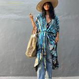 Ladies Sunscreen Long Shirt Cotton Tie Dye Pattern Beach Blouse Wholesale Swimwear Cover-up Lxf0236