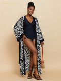 Wholesale Ladies Zebra Stripes Beach Sun-Protective Clothing Long Sleeve Bikini Cover UPS Summer Cotton Fabric Swimwear Cover-up Lxf1137