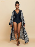 Wholesale Ladies Zebra Stripes Beach Sun-Protective Clothing Long Sleeve Bikini Cover UPS Summer Cotton Fabric Swimwear Cover-up Lxf1137