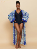 Wholesale Ladies Zebra Stripes Beach Sun-Protective Clothing Long Sleeve Bikini Cover UPS Summer Cotton Fabric Swimwear Cover-up Lxf1137