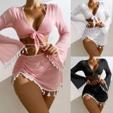 Ladies beach swimsuits long sleeved tassel short cover and skirts Swimwear four-Piece sets Swimsuit summer xckx1133 Wholesale Bathing Suit