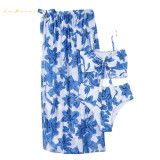 Women beach print Summer three piece set bikini sexy swimwear  designer beachwear High waist skirts 3 pieces swimsuit xckx1141