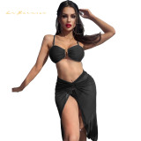 summer Women Net yarn three piece sets  bikini Solid color multicolor swimwear beach suit 3 piece skirts swimsuit xckx1135