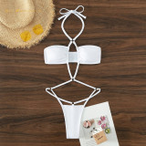 One-piece swimsuit ladies sexy bikini Pure color Hollow out Design swimwear summer beach suit qj2024