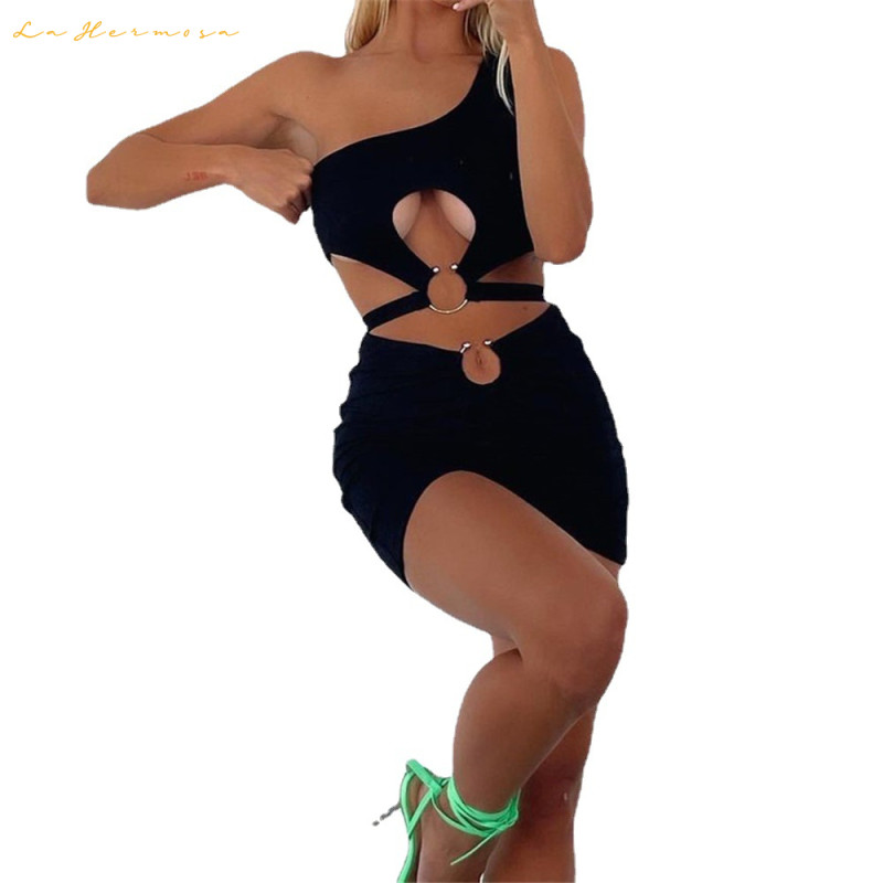 women swimwear designer three-piecce skirt bikini #xcyx0635 sexy swimsuit fashion One shoulder Pure black color swimming swimsuits