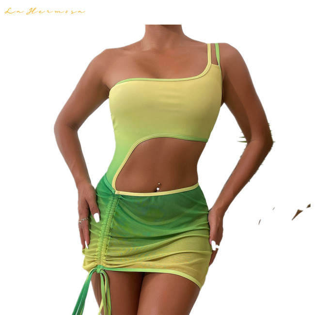 women swimwear designer Gradual shading bikini #xcyx0636 sexy Hollow conjoined swimsuit swimming two-piece Net yarn swimsuits