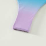 Women Gradient color one-piece swimsuit sexy bikini Splicing Hollow out Design swimwear summer beach suit qj2029