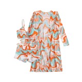 2023 new summer lady three piece sest  bikini overskirt print 19 color swimwear shorts beach suit drawstring swimsuit xckx1134
