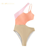 Women  one-piece swimsuit sexy bikini Splicing One shoulder Hollow out Design swimwear summer beach suit qj2029