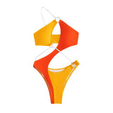 Women sexy one piece One shoulder bikini Splicing contrast color Hollow out Design swimwear summer beach suit swimsuit qj2029