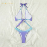 Women One-piece swimsuit lace-up Gradual change color Design swimwear summer fashion beach suit qj2026