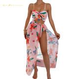 Women beach print Summer three piece set bikini sexy swimwear  designer beachwear High waist skirts 3 pieces swimsuit xckx1141
