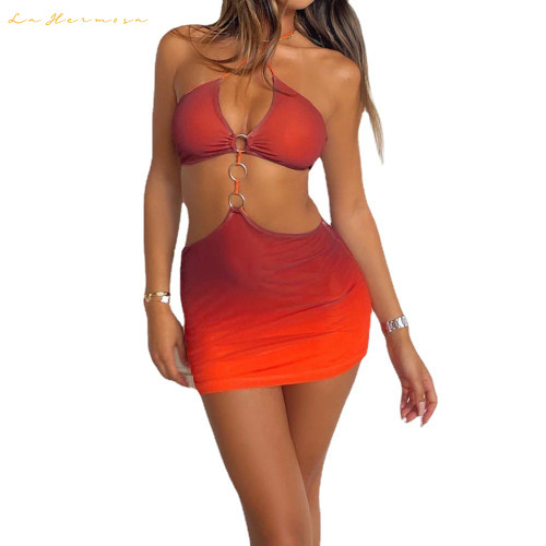 women designer swimwear two-piece sexy lace-up bikini skirt swimsuit #xcyx0635 swimming summer Gradual change of color beach bikinis