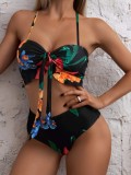 Women beach print Summer three piece set bikini sexy swimwear  designer beachwear High waist skirts 3 pieces swimsuit xckx1141