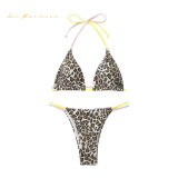 Leopard print lace-up two-piece Swimsuit women beach sexy thong bikini swimwear summer beachwear rfd12925