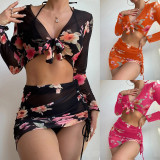new Women Summer beachwear 4 piece sets long sleeve short cover-up swimwear four-pieces short skirts swimsuit xckx1135
