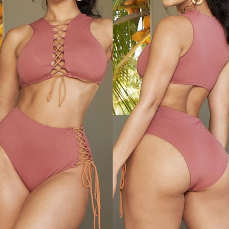 women swimwear designer Intermediate lacing two-piecce bikini #xcyx0633 sexy Solid red color swimsuit swimming swimsuits