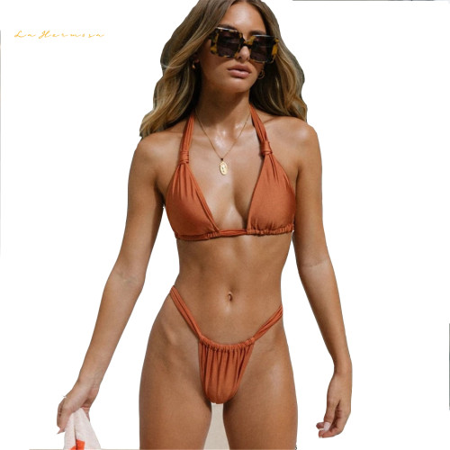 Ladies two-piece bikinis summer fashion Swimwear #dp0430 Pure color Removable chest pad Bathing Suit Swimsuit Sexy thongs Bikini