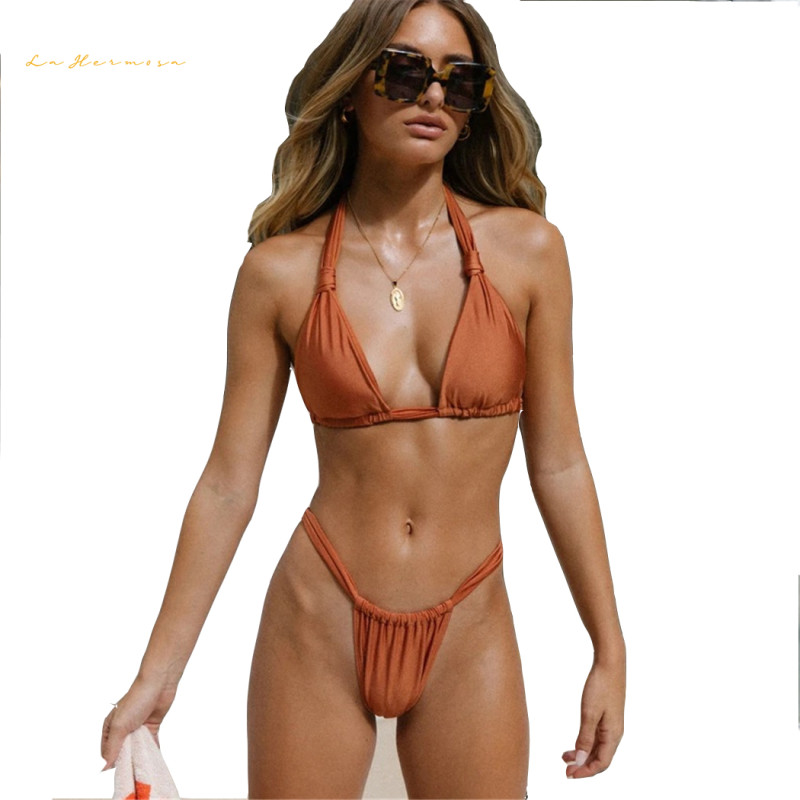 Ladies two-piece bikinis summer fashion Swimwear #dp0430 Pure color Removable chest pad Bathing Suit Swimsuit Sexy thongs Bikini
