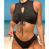 Shein Sexy Fashion Women Bikini Solid Color Hollow Stand Collar Two-Piece Tie Rope Swimsuit #ywqy0629 Designer Bikini Wholesale Swimwear
