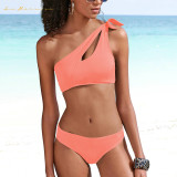 Women two piece sexy bikini One shoulder strap swimwear fashion pure color beach bathing suit summer swimsuit qj1427