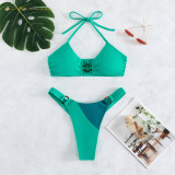 women Sexy two piece bikini Design Hollow out Patchwork color collision swimwear fashion beach suit swimsuit qj1527