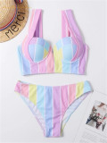 Hot Sale Multiple Colors Women Contrasting Stripes Two-Piece Swimsuit High Waist Blue Bathing Suit #xccc0630 Beachwear Wholesale Swimwear Design Bikini