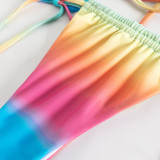 women Sexy two piece bikini Design lace-up rainbow swimwear fashion Hollow out beach suit swimsuit qj1522