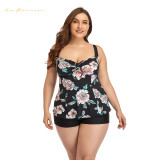 women plus size  two piece conservative swimwear beachwear Fashion Floral printing swimsuit bathing suit #yds0644