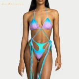 Women Sexy two piece lace-up bikini Design Hollow out gradient ramp swimwear summer beach suit swimsuit qj2027