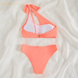 Women two piece sexy bikini One shoulder strap swimwear fashion pure color beach bathing suit summer swimsuit qj1427