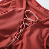 women swimwear designer Intermediate lacing two-piecce bikini #xcyx0633 sexy Solid red color swimsuit swimming swimsuits