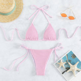 Women two piece sexy bikini multicolor swimwear fashion pure color  lace-up beach suit  swimsuit qj1423