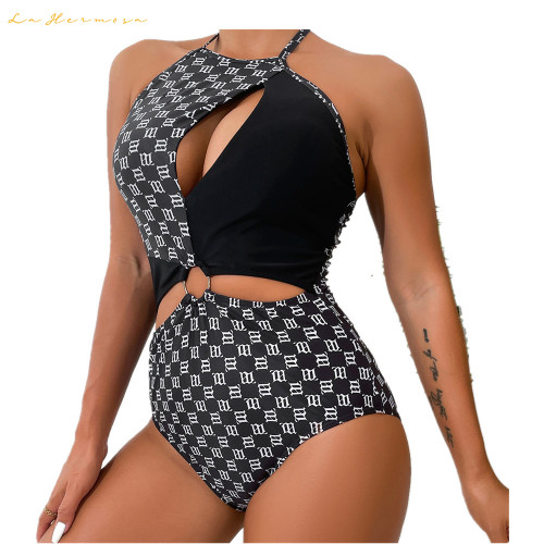 women one piece designer fashion bikini sexy swimwear swimsuit #xcyx0632 swimming Full print patchwork black bikinis swimsuits