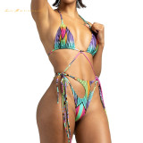 Women Sexy two piece lace-up bikini Design Hollow out gradient ramp swimwear summer beach suit swimsuit qj2027