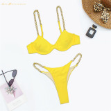 2023 New Design Bikini Two Price Split Solid Color Chain Strap Fashion Nylon Fabric Good Slim Fit Summer Time Beach Girl′ S Swimwear #xcpx0631