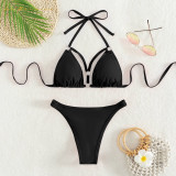 Sexy Women two piece bikini swimwear Solid color multicolor bathing suit beach suit lace-up swimsuit qj1524
