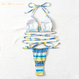 Women two piece sets bikini Striped gradient lace-up swimwear fashion beach bathing suit summer swimsuit qj1422