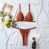 Women two piece bikini multicolor Pure color suspender swimwear fashion beach bathing suit summer swimsuit qj1424