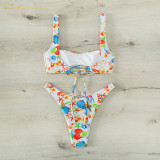 Designer Women new 2023 two piece sexy bikini multicolor swimwear fashion print  beach suit  swimsuit qj1426