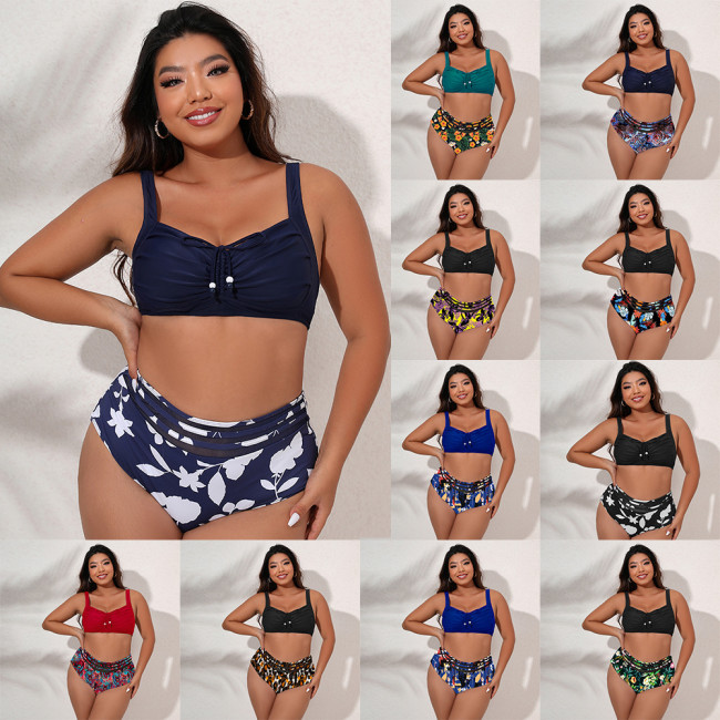 Womens Plus Size Swimwear fashion swimsuit swimming beachwear multicolor print two-piece set bikini summer beach suit L-4XL #yds0643