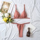 Women two piece bikini multicolor Pure color suspender swimwear fashion beach bathing suit summer swimsuit qj1424