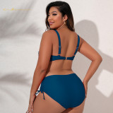 Ladies plus size  Fashion swimsuit Shorts Draw string swimwear beachwear two piece  Solid color multicolor bikinis #yds0642
