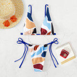 Women two piece sexy bikini swimwear fashion Multi colour print lace-up thongs bikinis beach bathing suit summer swimsuit qj1425
