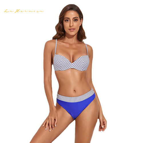 Wholesale Bikini Swimwear Women Swimsuit Push up Bandage Top Stripe Print Bra High Waist Bottom Good Stretch Beach Sport Bikini #yds0643