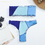 Sexy Women Tube Top Patchwork Contrasting Colors Two-Piece Brown Swimsuit Bikinis Beachwear #xccc0629 Multicolor Swimsuit Wholesale Swimwear Bikini