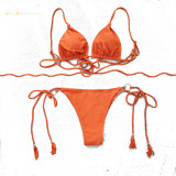 Sexy women two-piece bikinis #dp0429 summer Swimwear pure color lace-up Bathing Suit  holiday Swimsuit Thongs Bikini