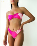 Sexy Women Tube Top Patchwork Contrasting Colors Two-Piece Brown Swimsuit Bikinis Beachwear #xccc0629 Multicolor Swimsuit Wholesale Swimwear Bikini