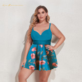 Sexy bikini Women multicolor Pure color swimsuit two piece plus size suspender swimwear high Waist print Dress beachwear  bathing suit #yds0657